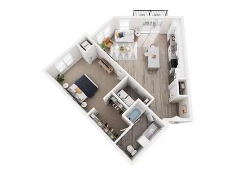 Floor plan for 1 bed, 1 bath, 908 sqft